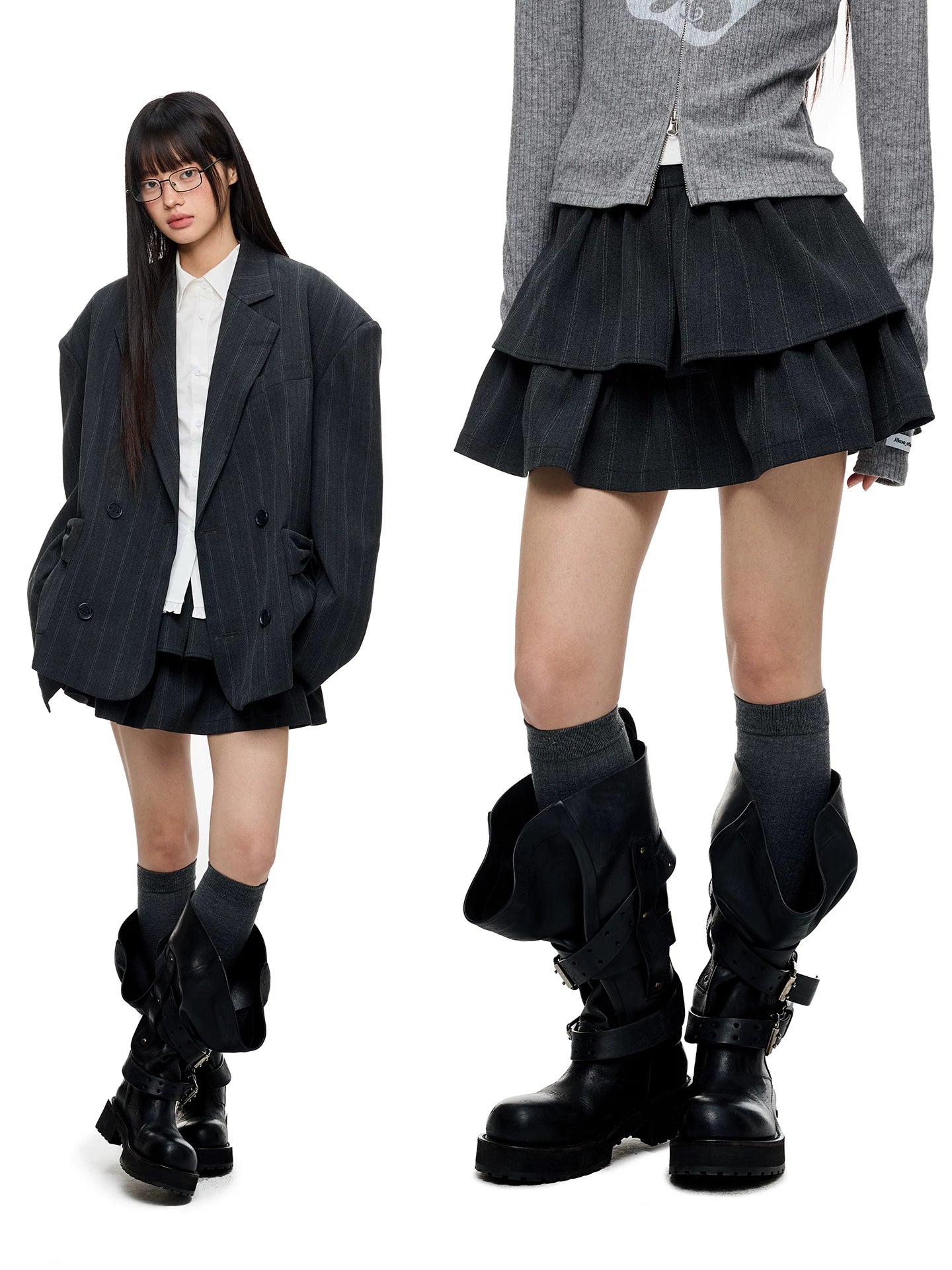 JIKOO Striped Suit Puffy Skirt