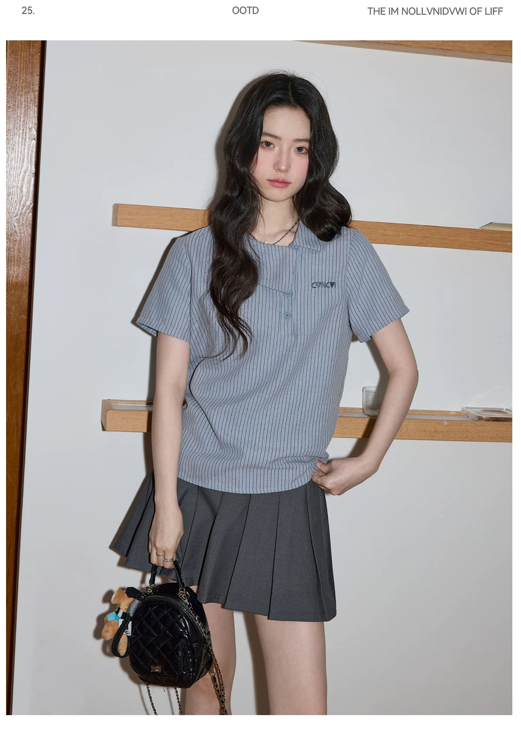 XUJING POLO Collar Striped Short-sleeved Shirt
