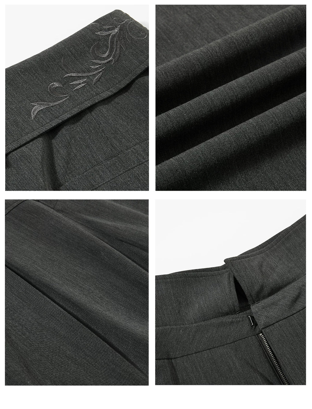 Sameuoo Waist Fold-down Embroidered Loose Straight Trousers