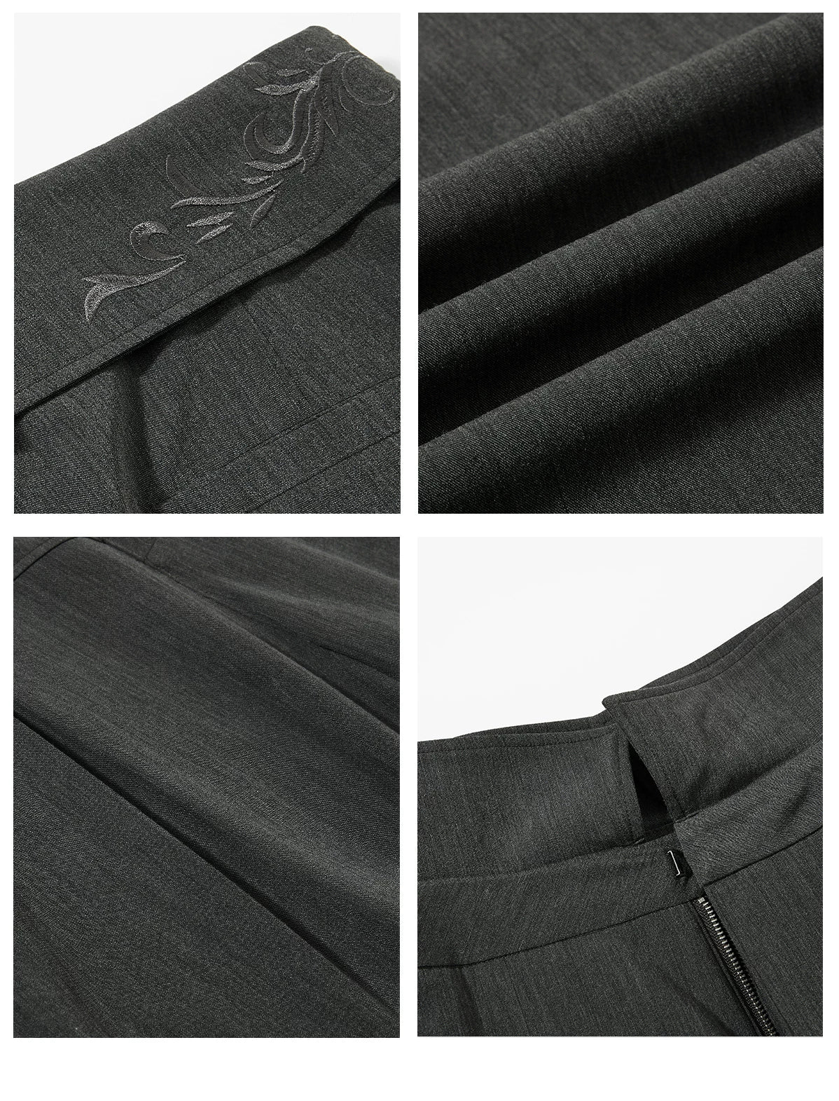Sameuoo Waist Fold-down Embroidered Loose Straight Trousers