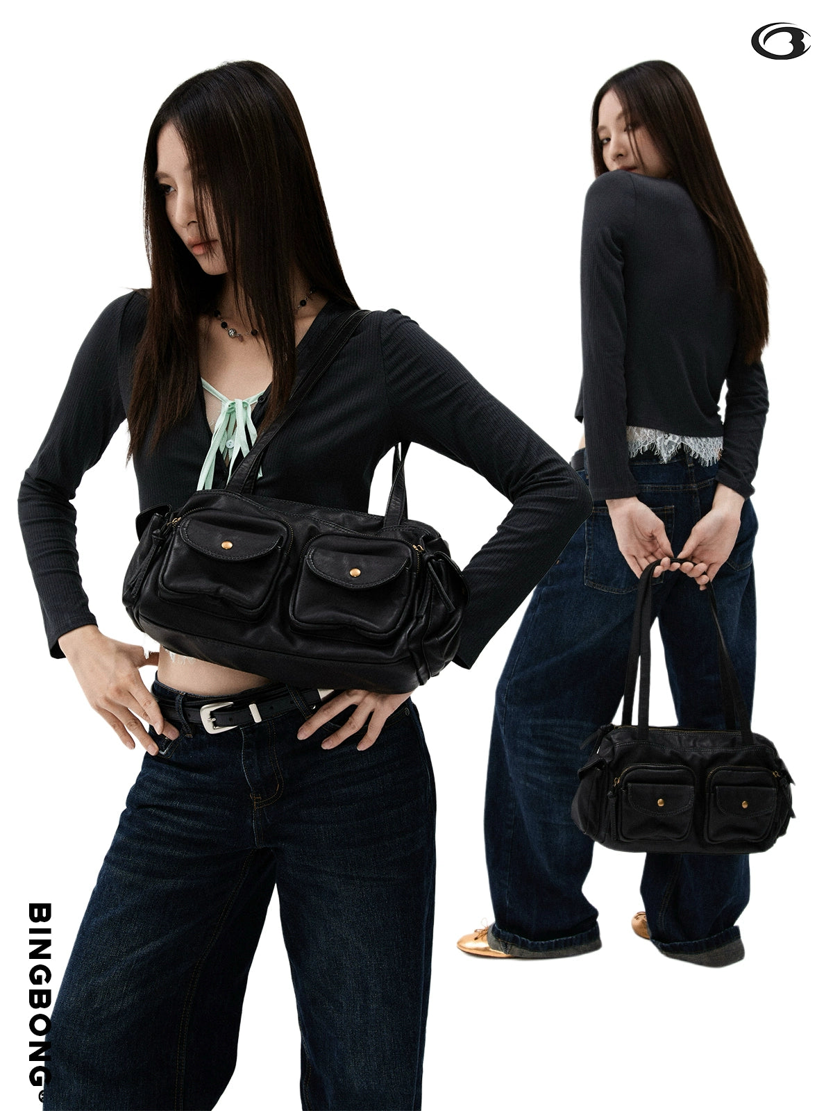 BINGBONG Retro Locomotive Armpit Bag Simple Multi-pocket Portable