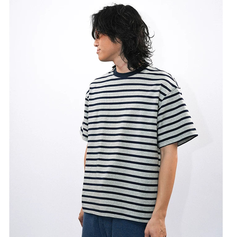 O3PARK Loose Versatile Crew Neck Striped Tee