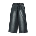 FUNKYFUN Pleated Design Trendy Washed Straight Jeans