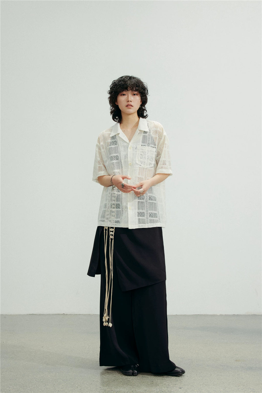 SUNYVONNE Detachable Apron Wide-Leg Suit Pants