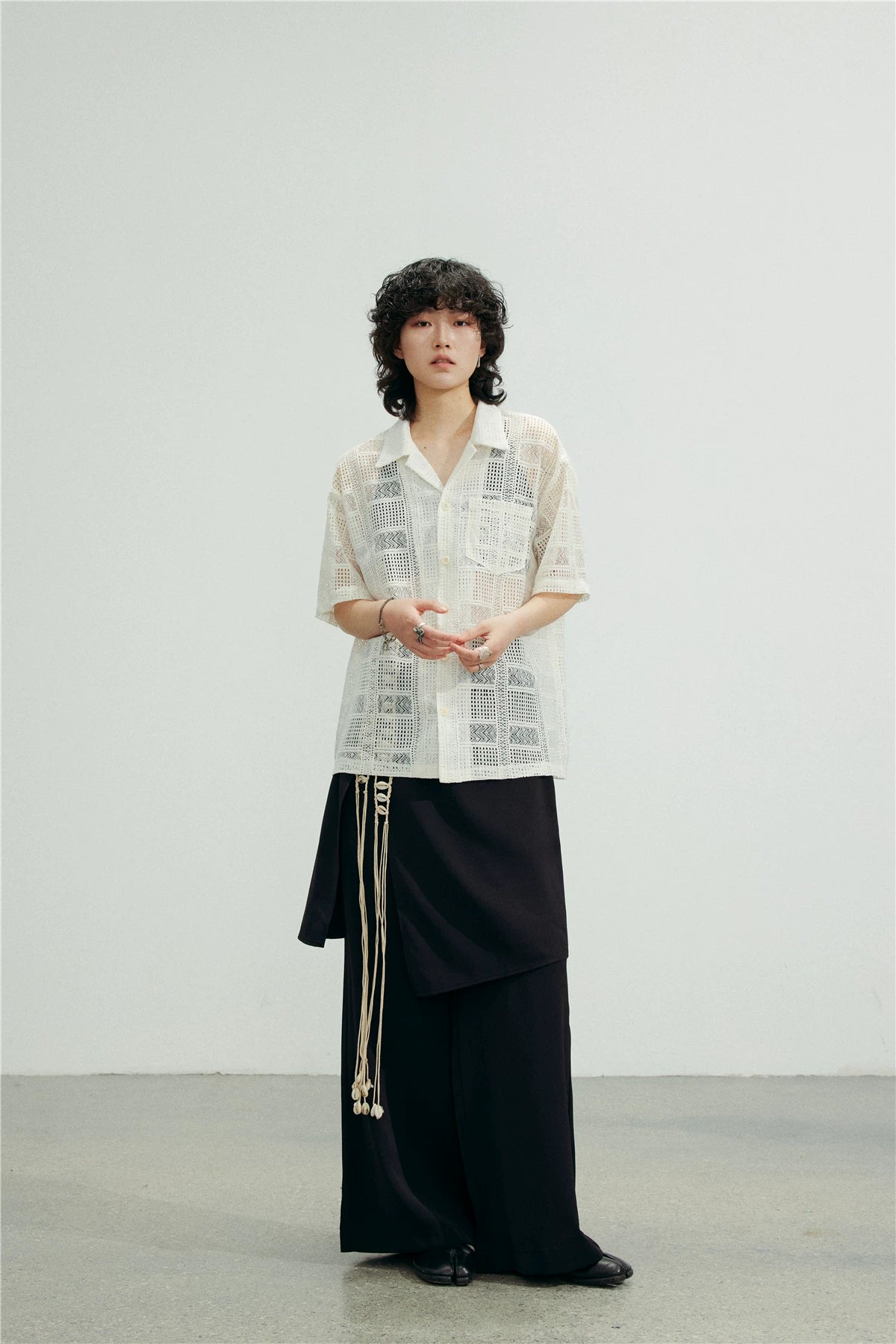 SUNYVONNE Detachable Apron Wide-Leg Suit Pants