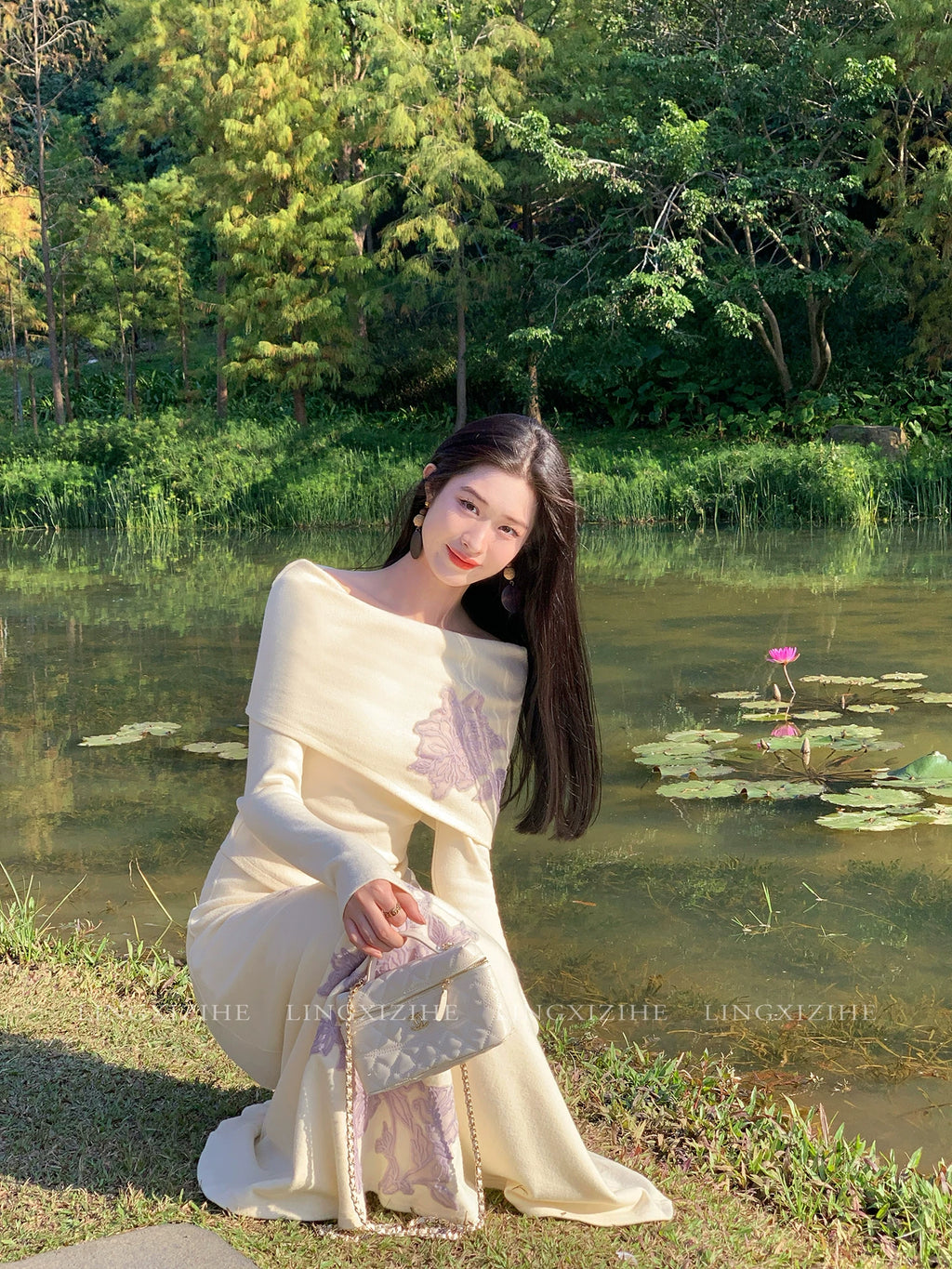 ZIHE One-word Shoulder Knitted Set