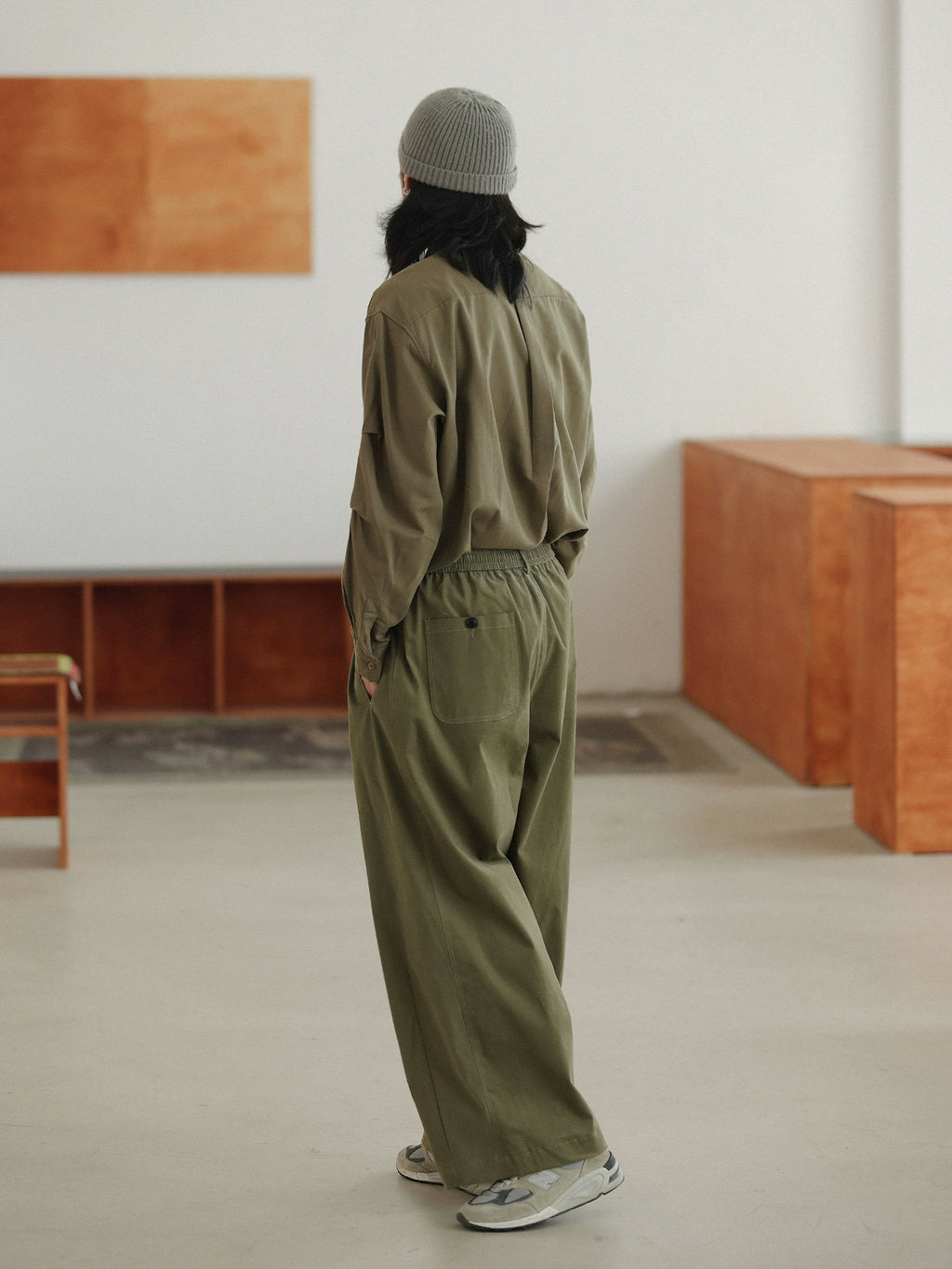 NOEARS Loose Straight Elastic Waist Slacks