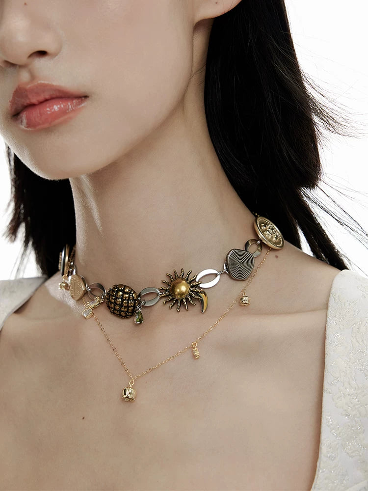 NO SOLUTION Sunset Design Stacked Necklace Retro Necklace