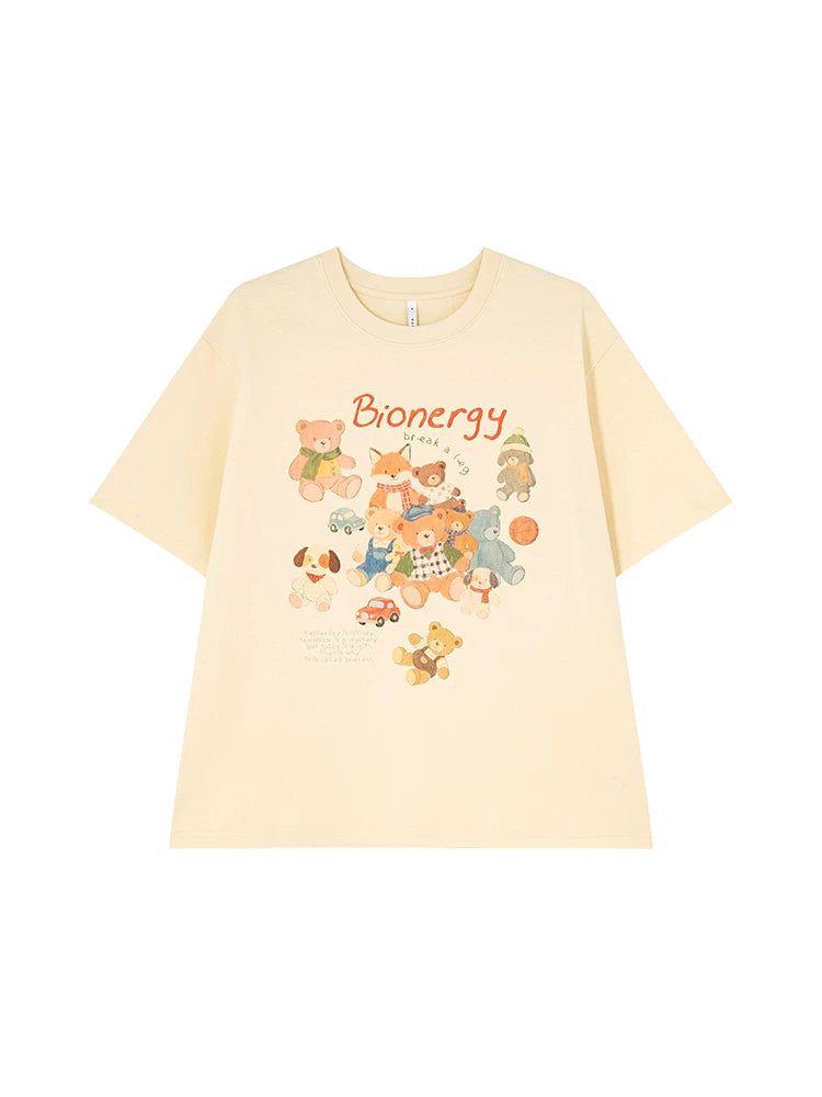 KANO Cartoon Bear Pullover Round Neck Casual Tee