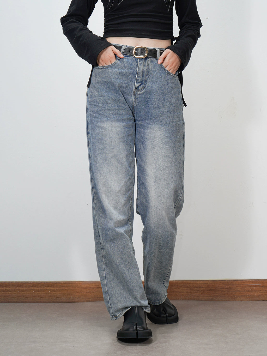 CROOKED CARD Leather Platform Split-toe Shoes