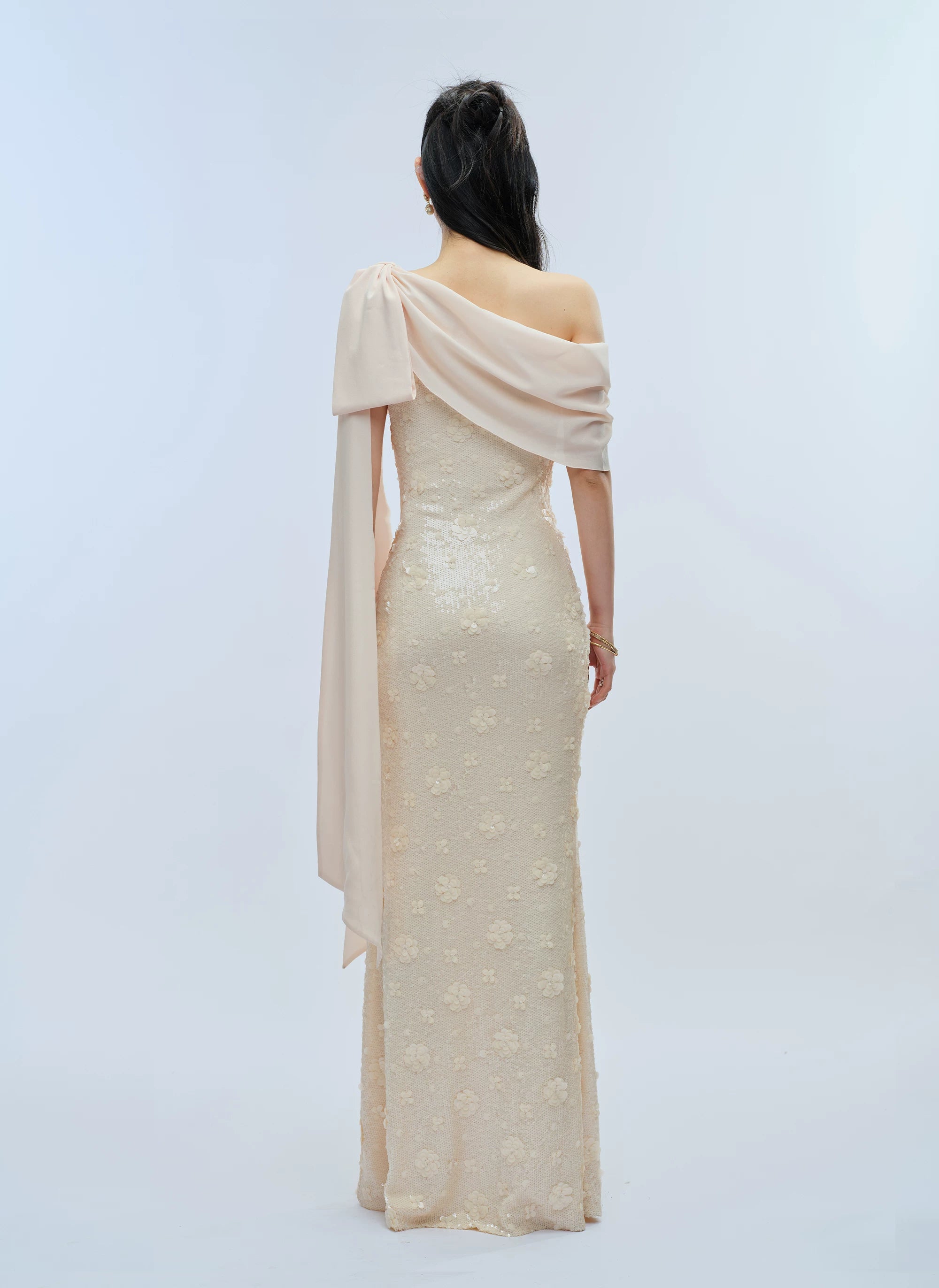 J TheChosen Slanted Shoulder Sequined Stretch Slim Dress