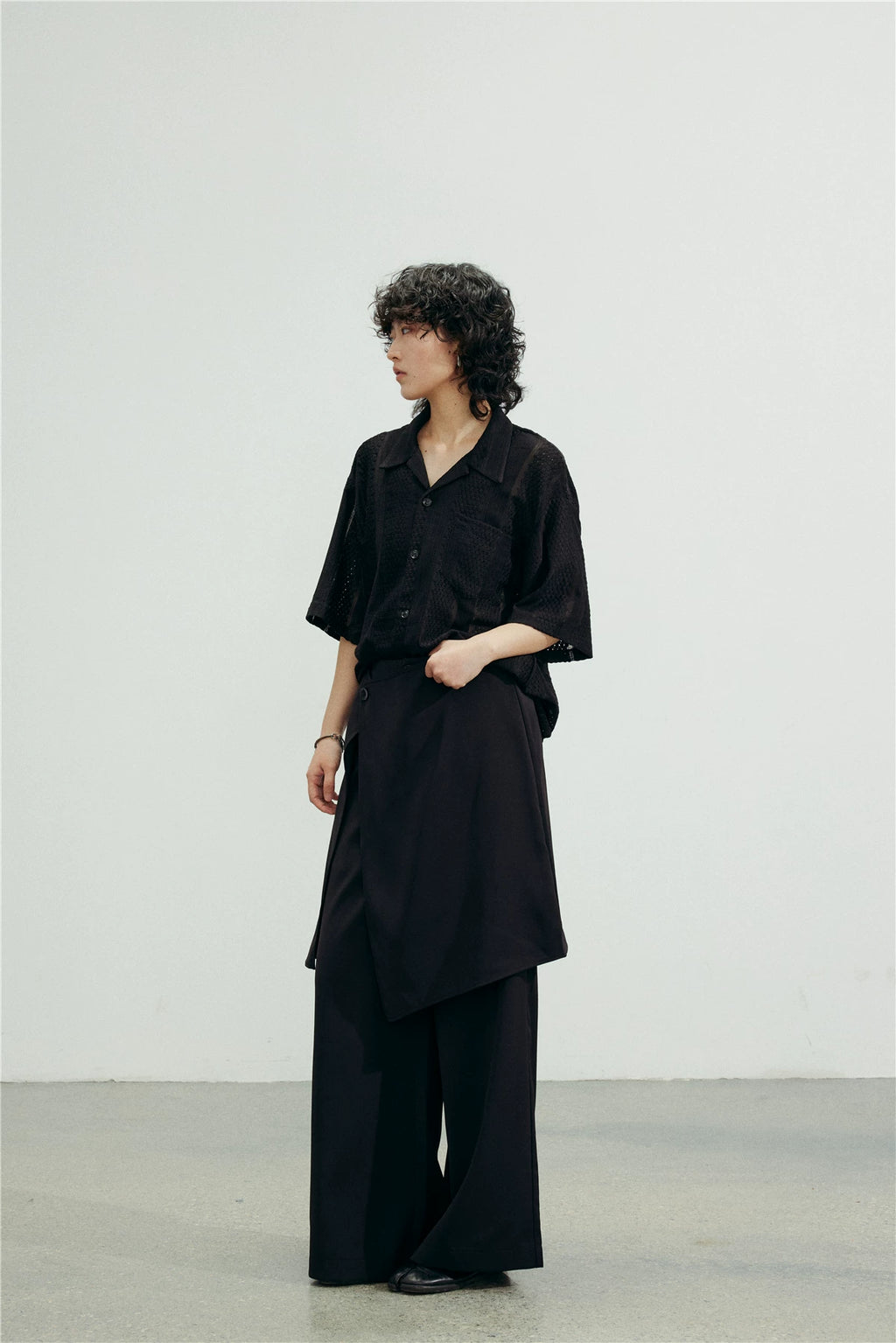 SUNYVONNE Detachable Apron Wide-Leg Suit Pants