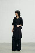 SUNYVONNE Detachable Apron Wide-Leg Suit Pants