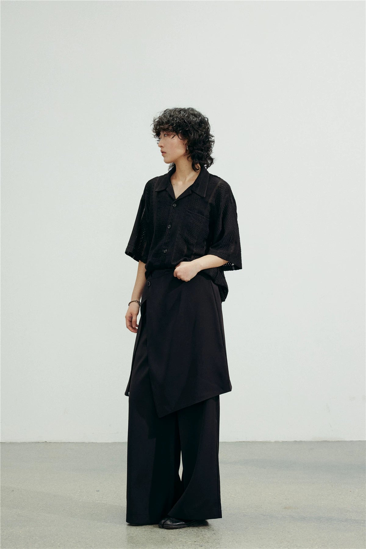 SUNYVONNE Detachable Apron Wide-Leg Suit Pants