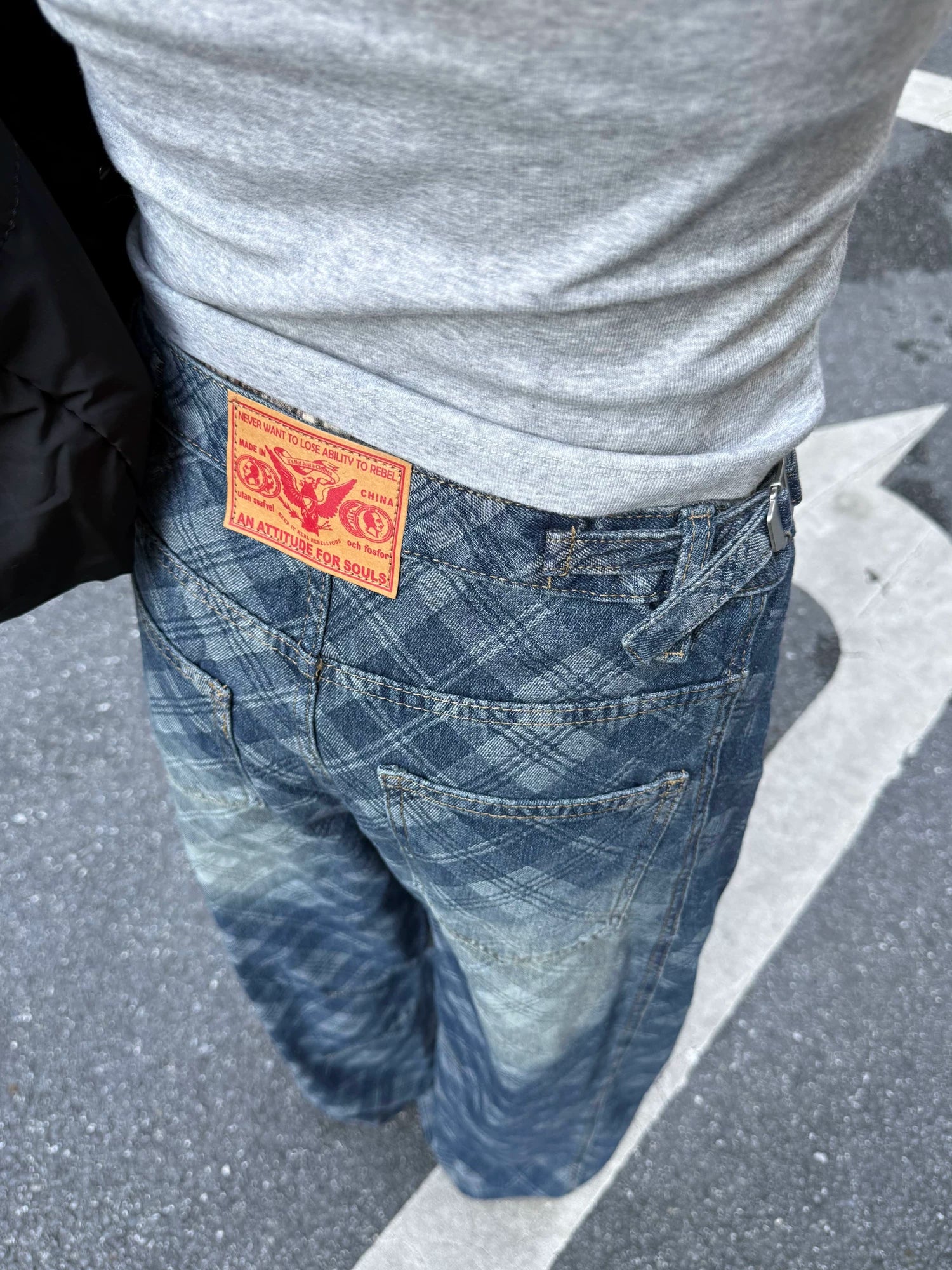 CCYE Vintage Plaid Scimitar Jeans