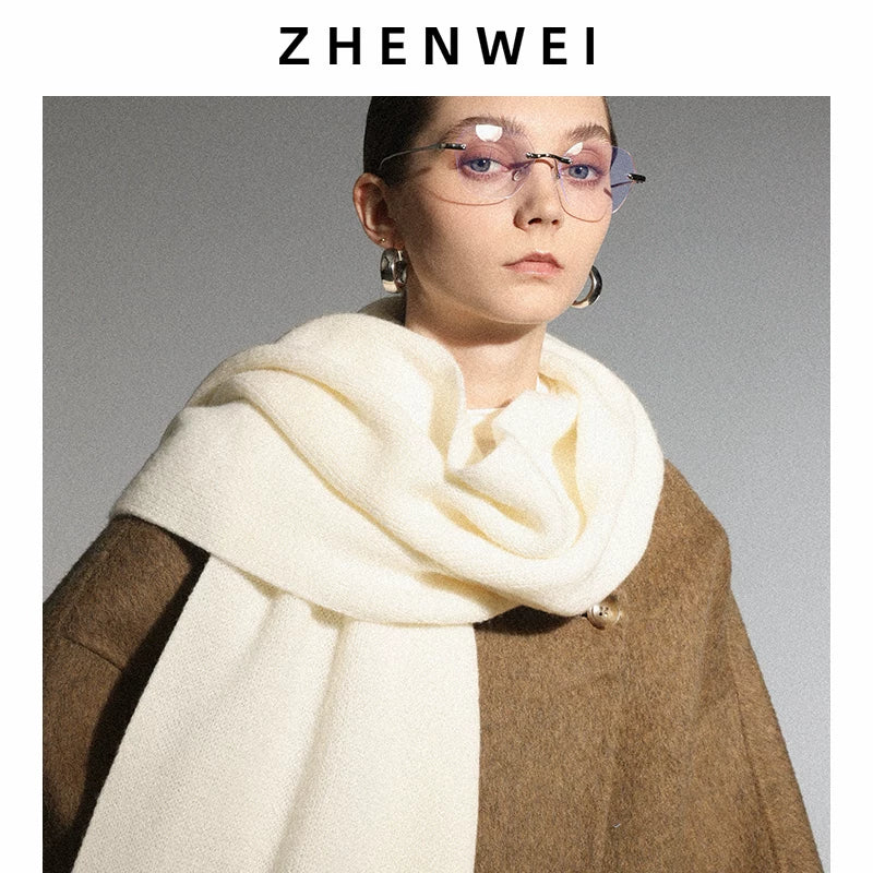 ZHENWEI 100% Wool Enlarged and Widened Knitted Long Scarf