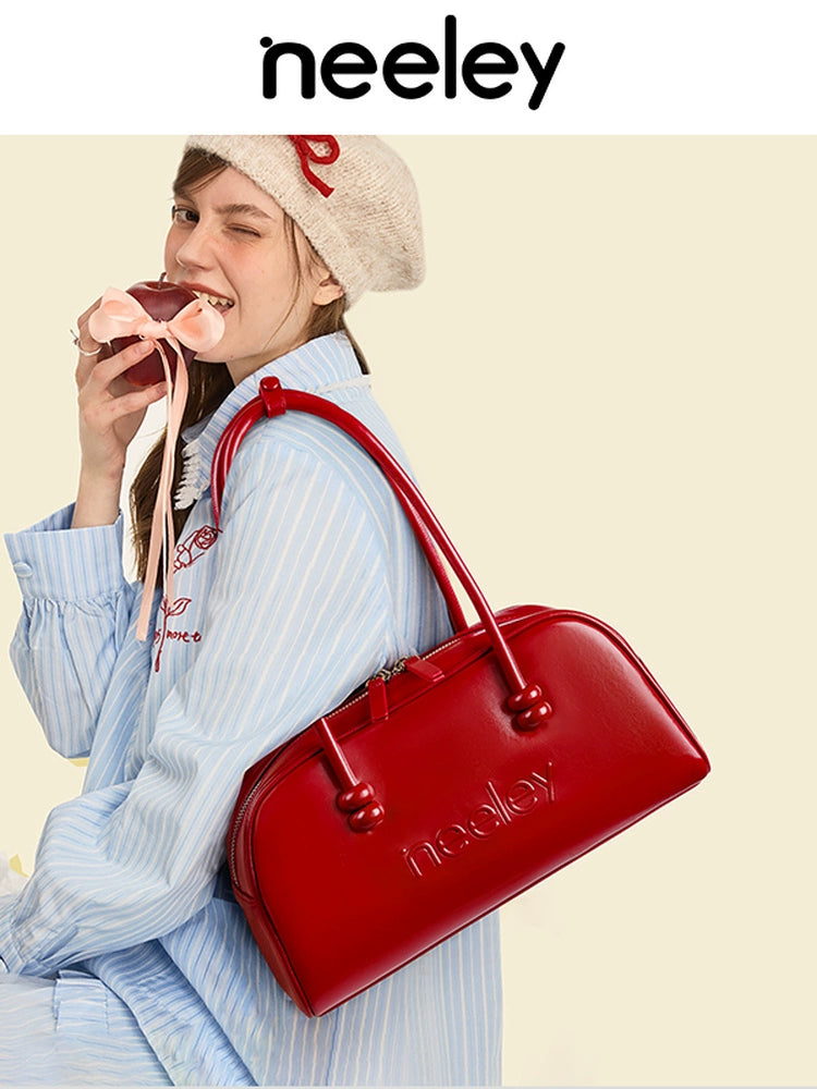 Neeley Leather Boston Bag Underarm Bag Large Capacity