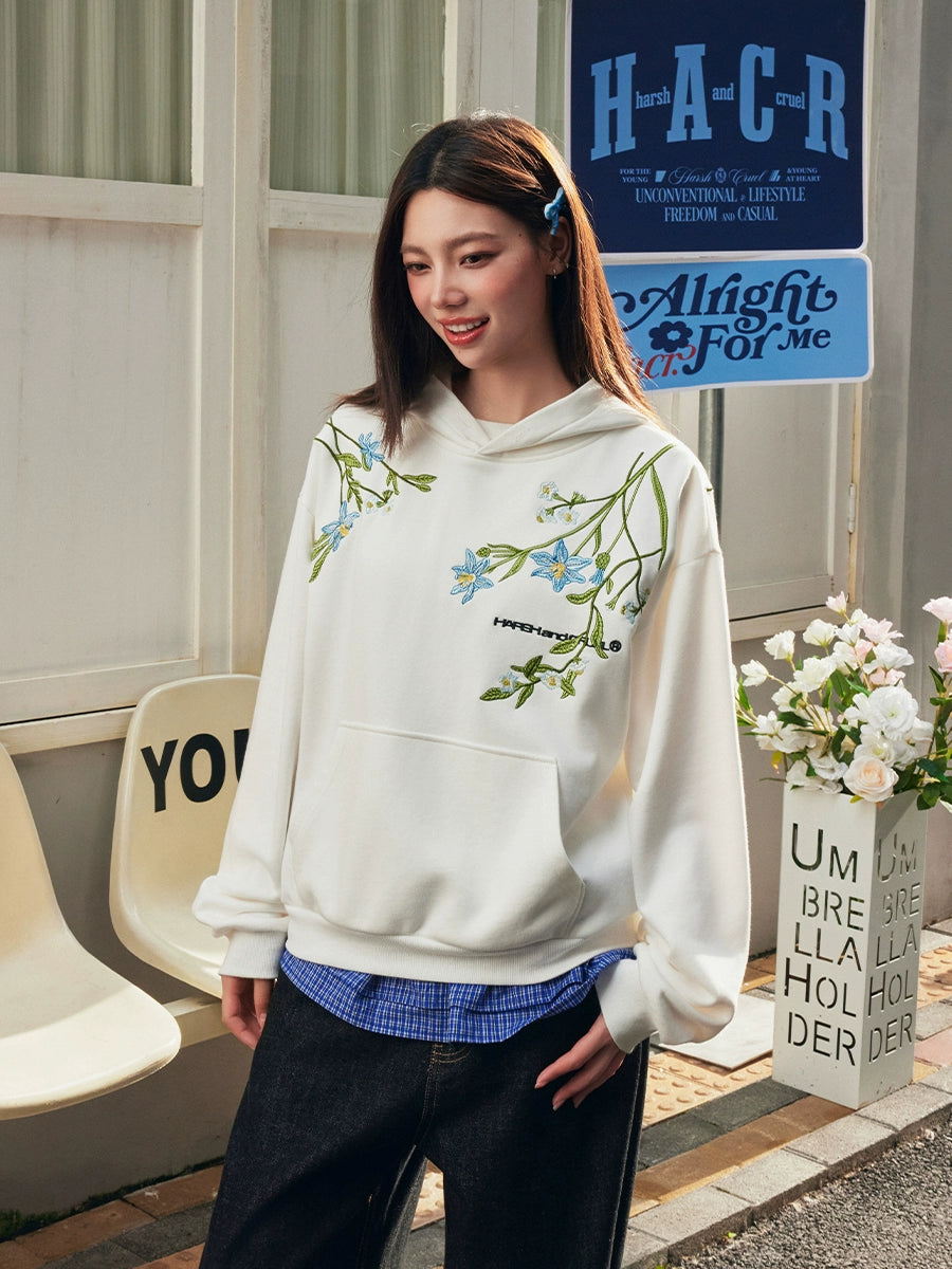 HACR Violet Flower Embroidered Hooded Sweater