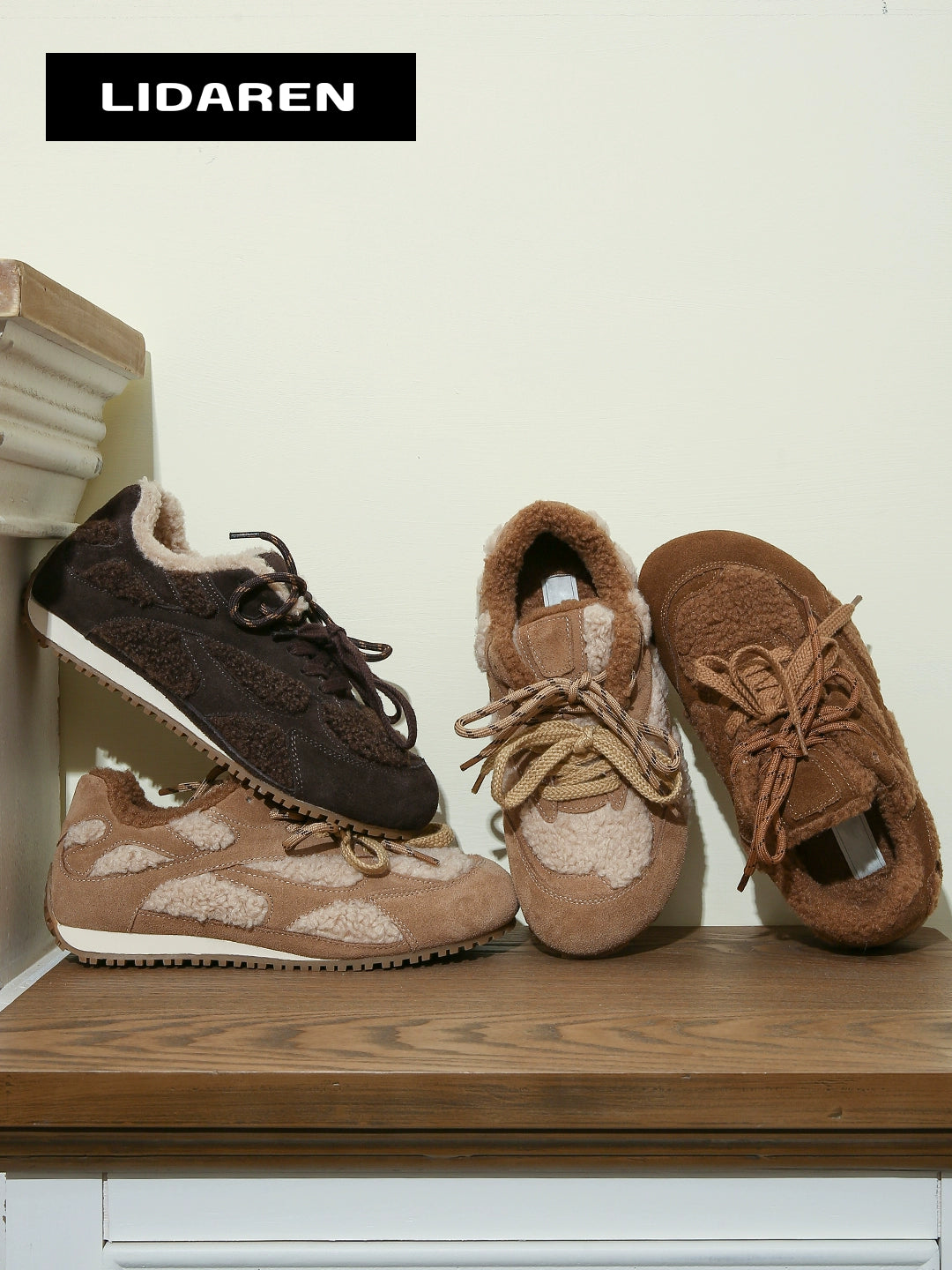 Lidaren Produced Leather Retro Fleece Casual Sneakers