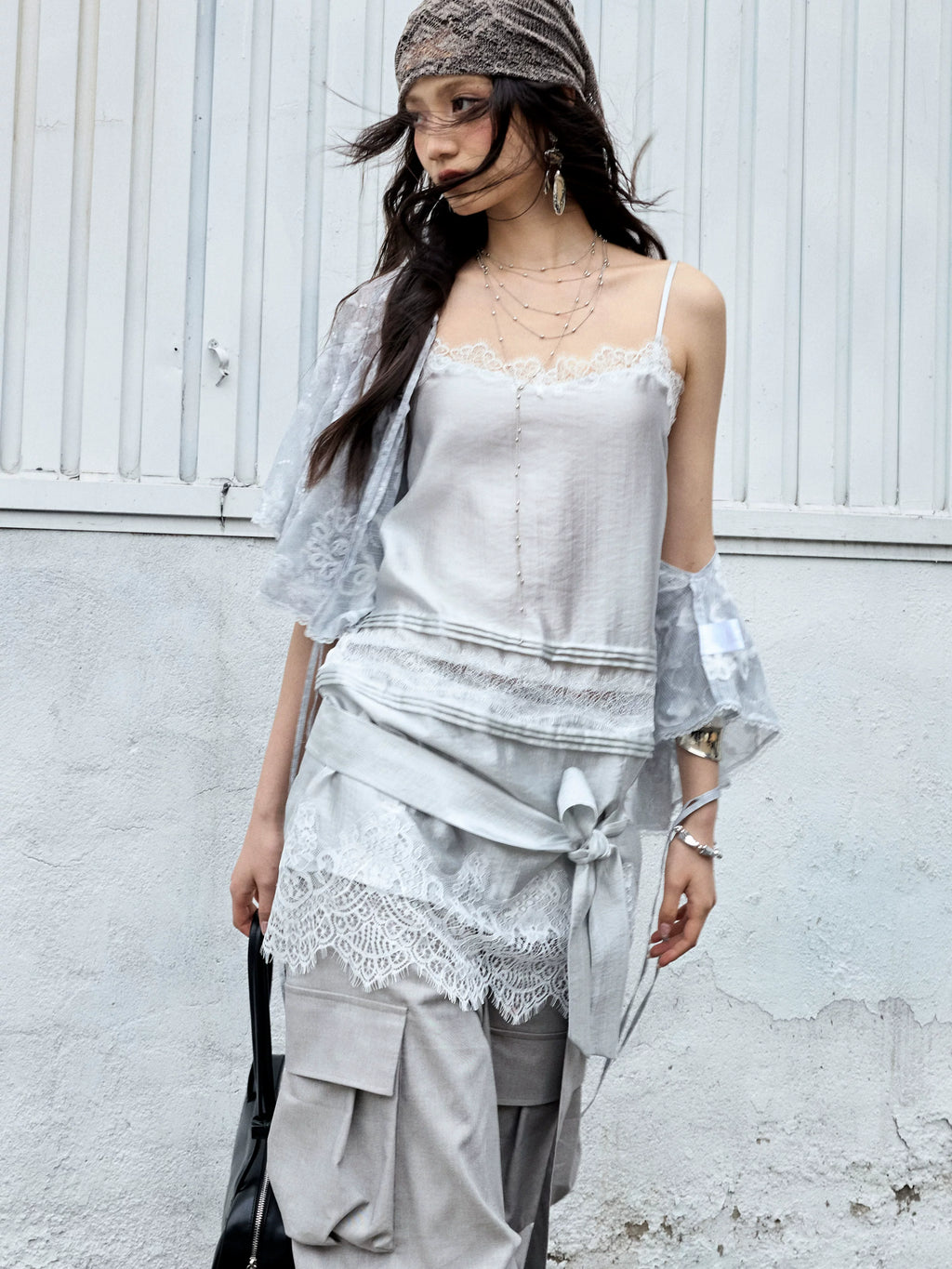JNYLON Versatile Lace Patchwork Satin Camisole