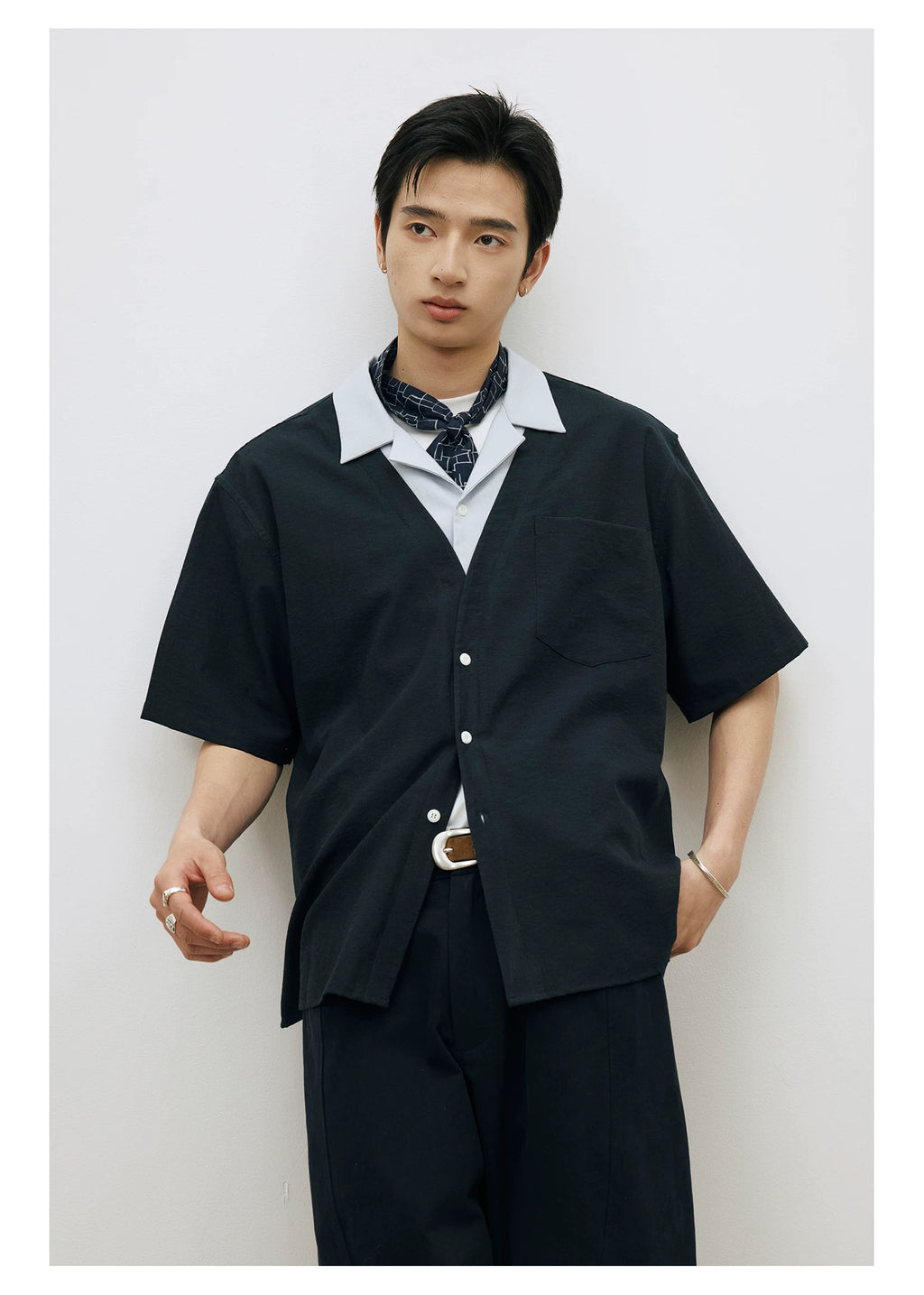 LR Contrast Double Neck Anti-Wrinkle Short Sleeve Shirt