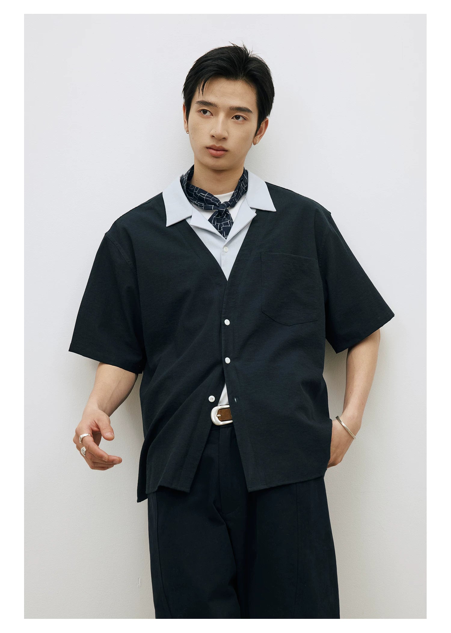 LR Contrast Double Neck Anti-Wrinkle Short Sleeve Shirt