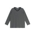 FUNKYFUN Pinstripe Hemming Curved Neckline T-shirt