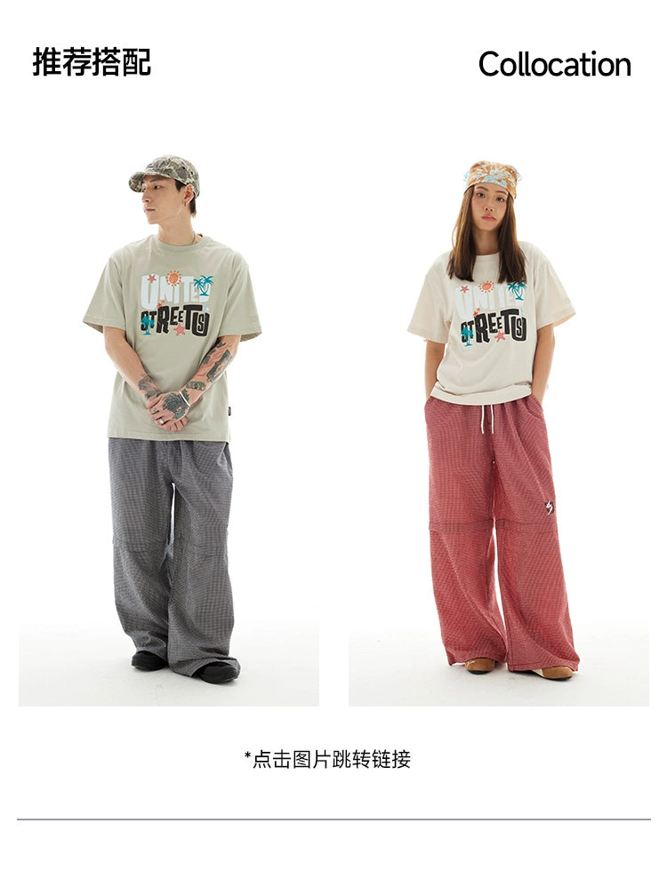 US Two-tone Embroidered Plaid Slacks