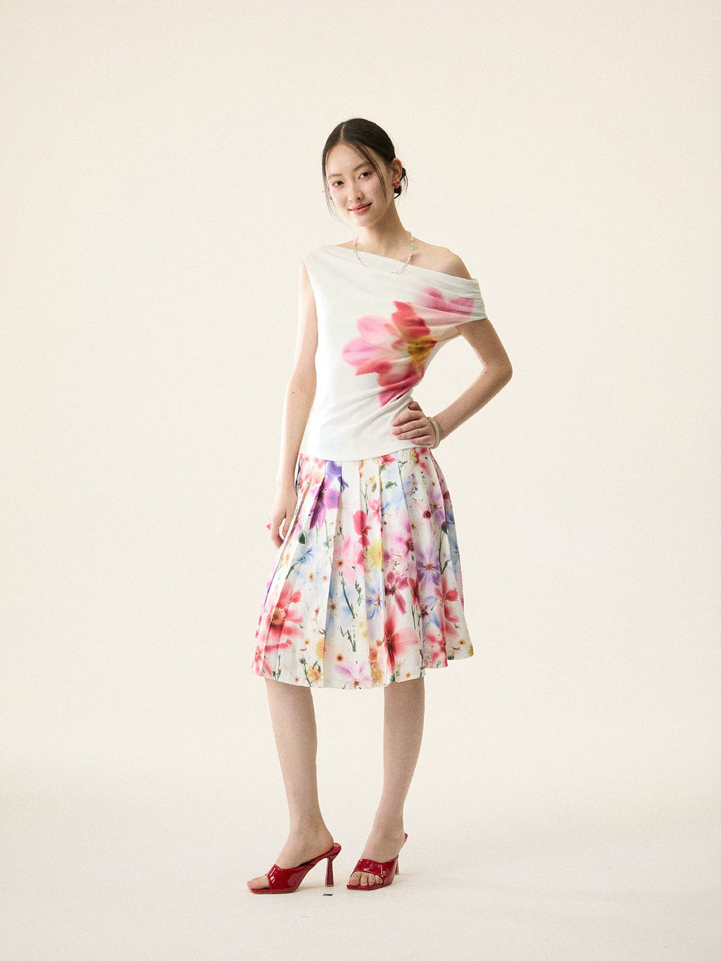 LOUMUTAKU Full Print Floral Pleated Skirt Skirt