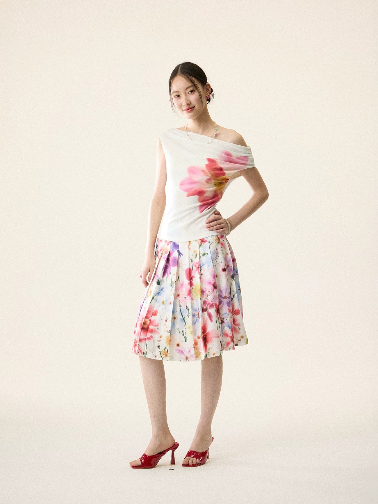 LOUMUTAKU Full Print Floral Pleated Skirt Skirt