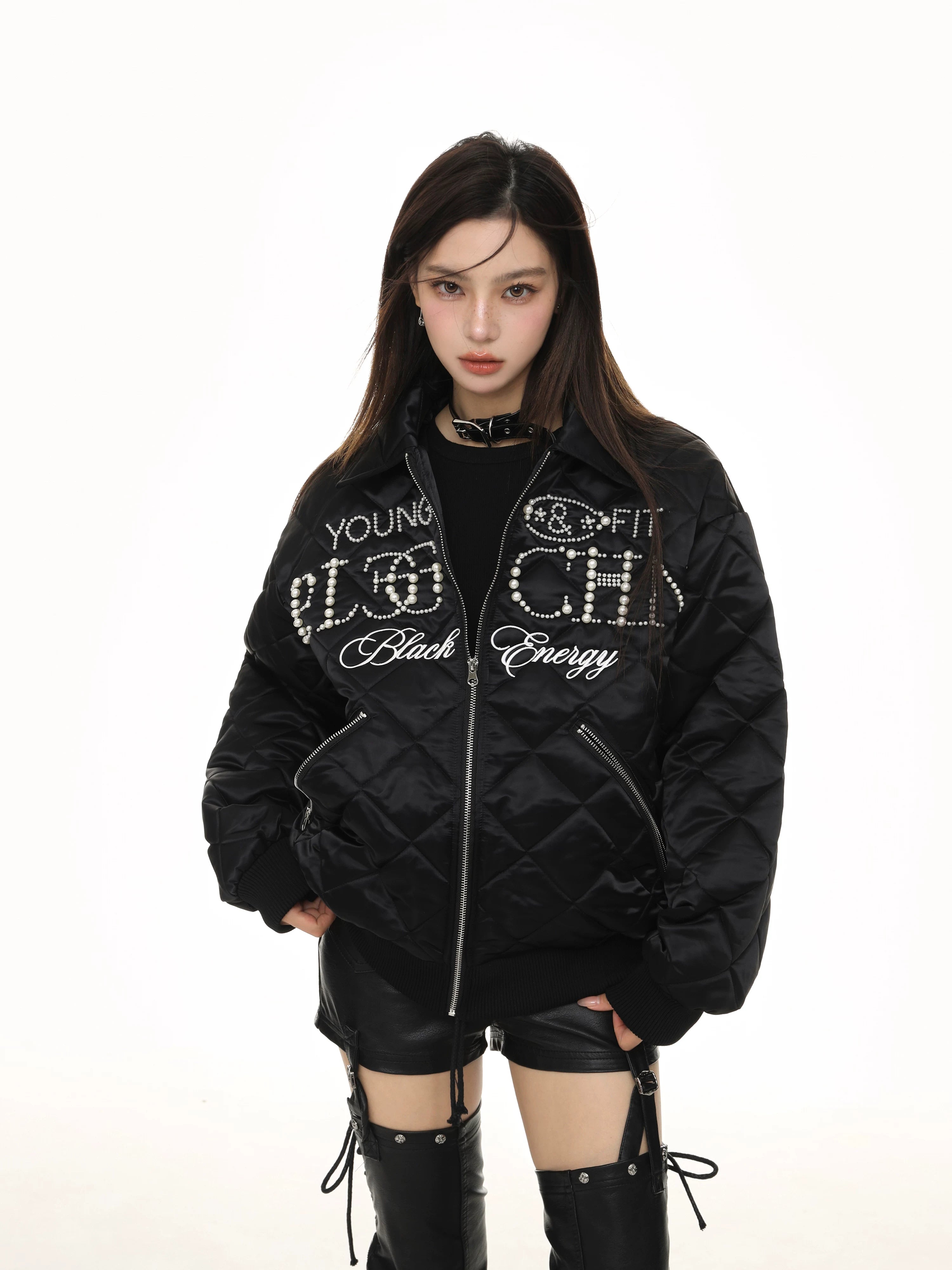 KDASE Diamond Embroidered Pearl Thickened Thermal Jacket