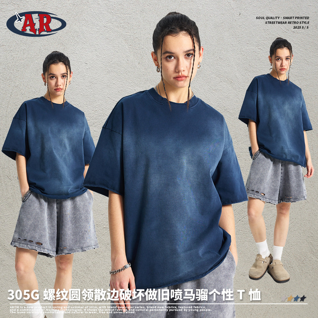 ARTIE Collar Loose Edge Spray Dye Old Tee