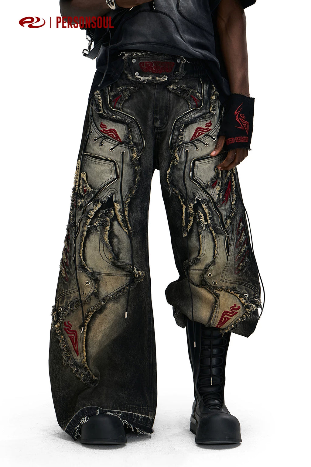 PERSONSOUL Totem Embroidered Jeans