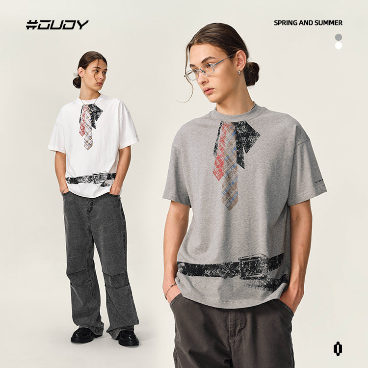 #OVDY TIE double yarn 230G Solona loose shoulder short sleeve Tee