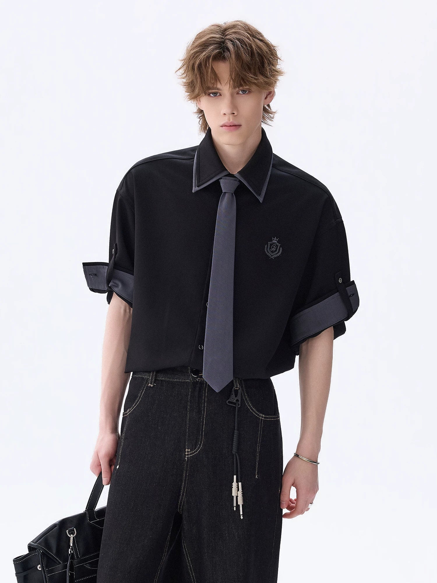 CHOR Double Neck Contrast Tie Loose Shirt