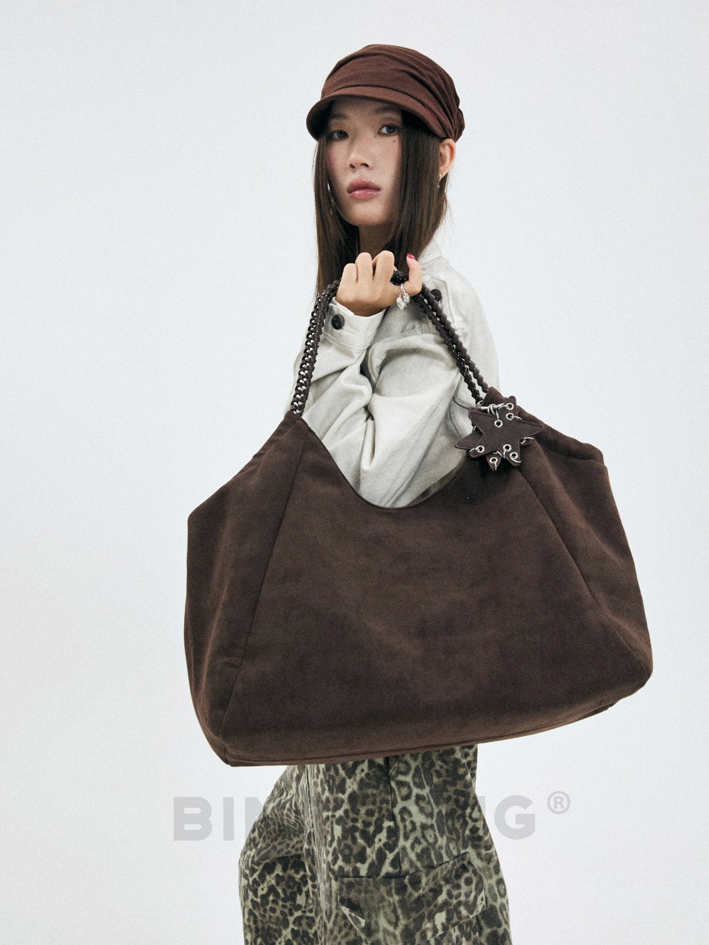 BINGBONG Suede Large Capacity Shoulder Bag