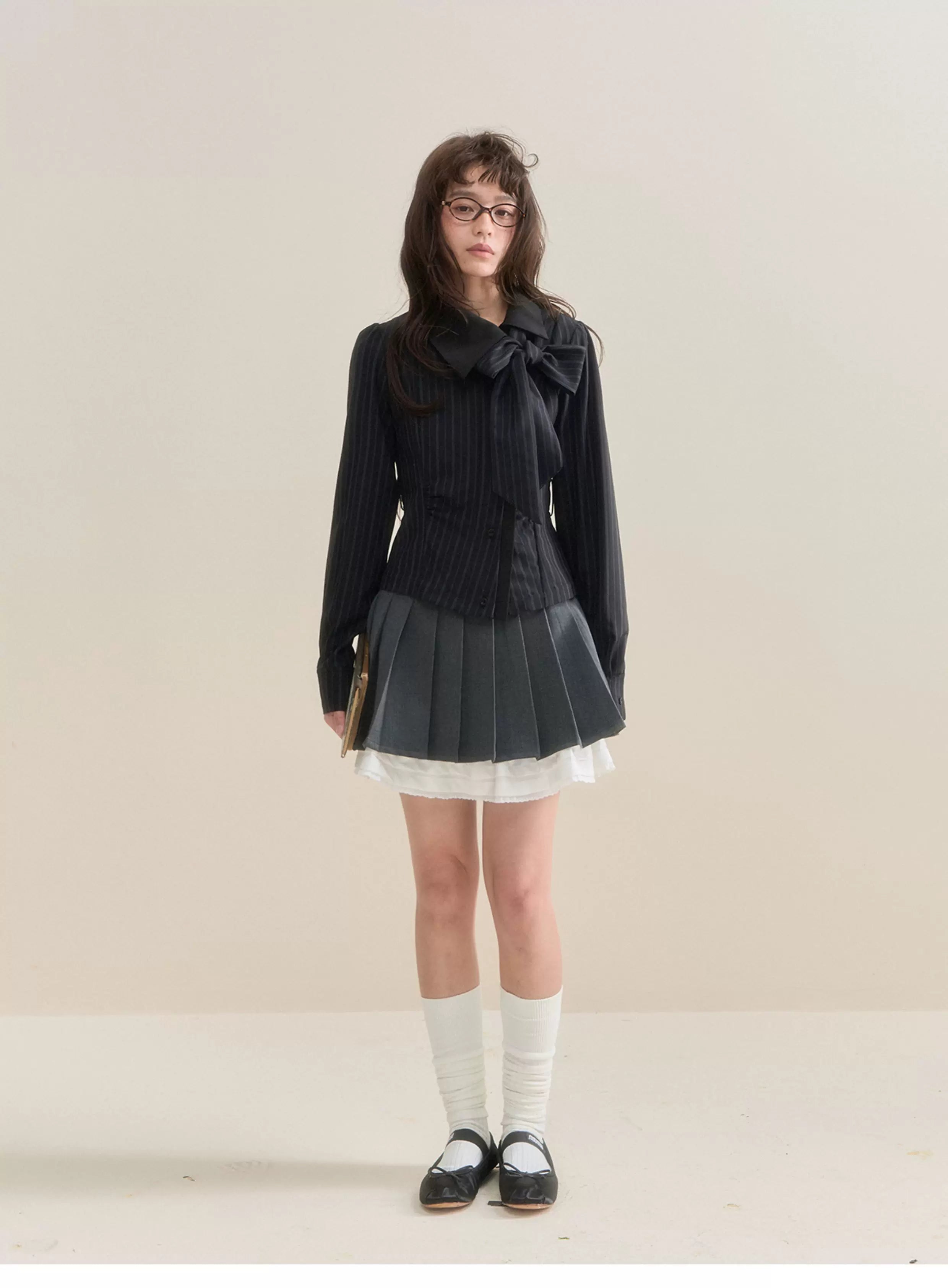 SunsetPark Romantic Irregular Detachable Bow Blouse