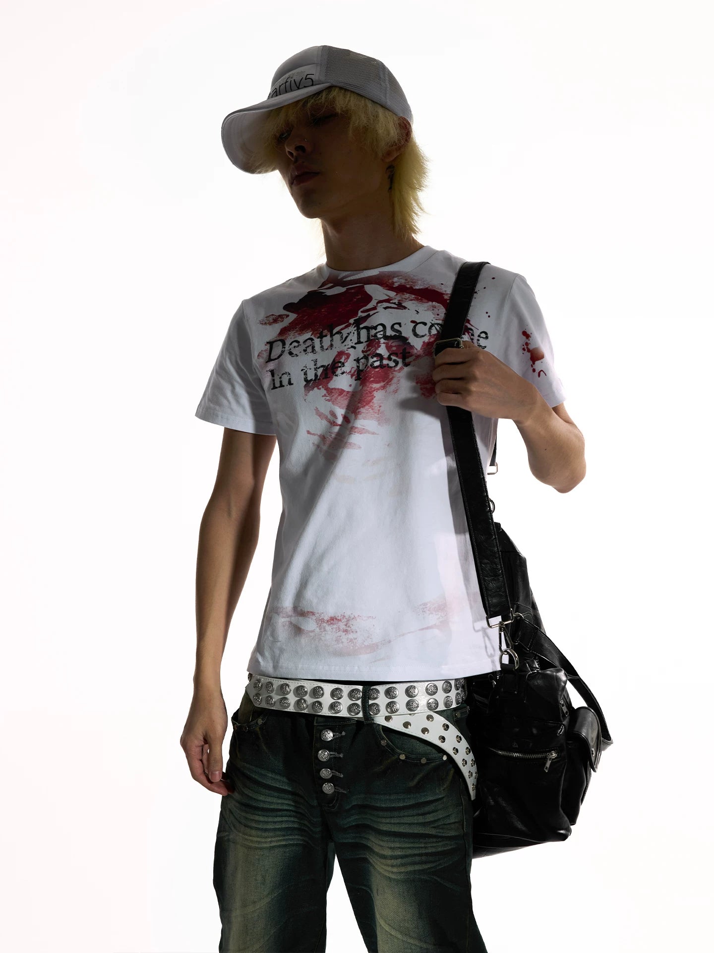 NightLab Blood Stained White Ink Print Front Shoulder Tee