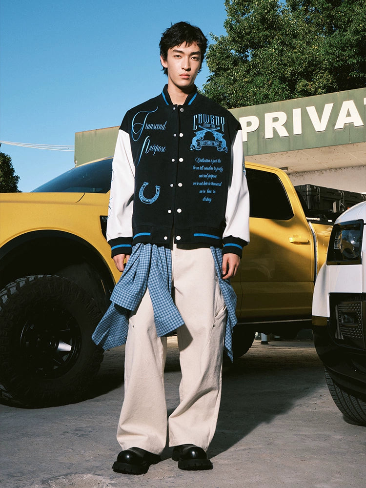 MATCHA STORY Embroidered Loose Baseball Jacket