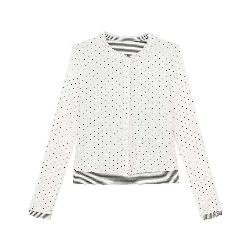 KANO Polka Dot Splicing Lace Long Sleeve