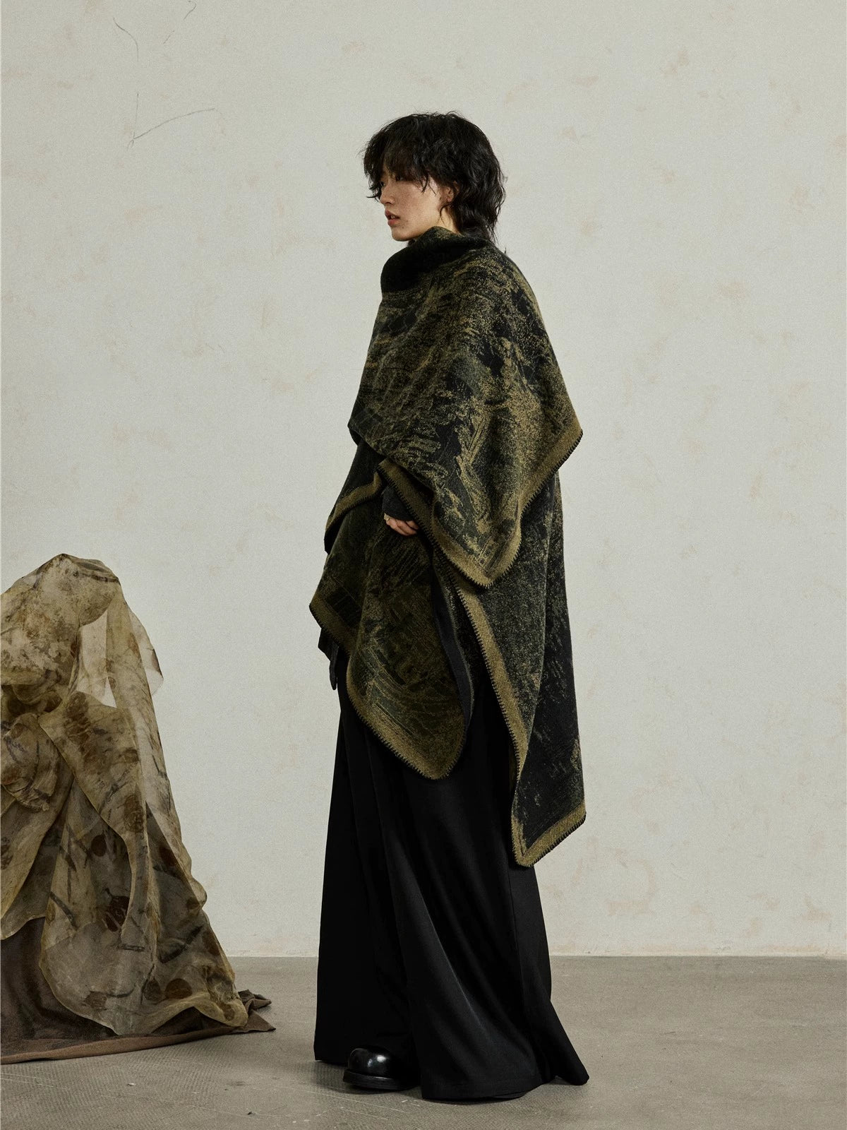 SUNYVONNE Ink Painting Split Cloak Large Shawl