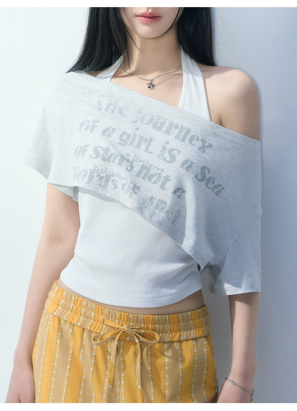 Ablueberry Slanted Shoulder Casual Versatile Tee