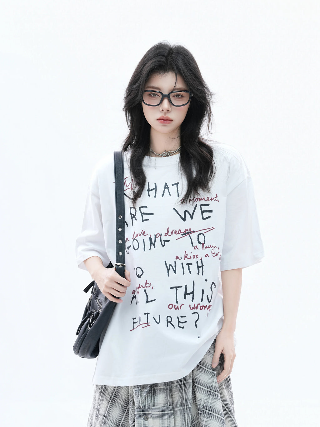 Zuocisankon Retro Fun Print Crew Neck Tee