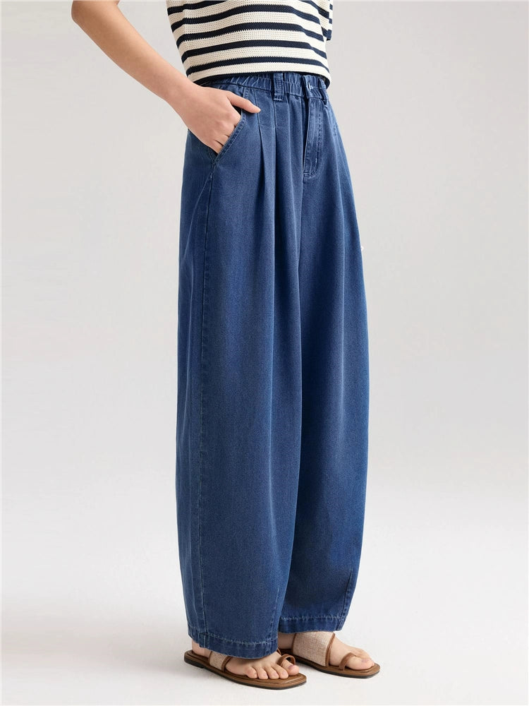 Giordano Elastic-waisted Pleated Wide-leg Jeans