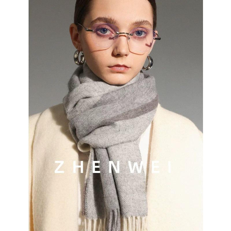 ZHENWEI 100% Wool Plaid Scarf
