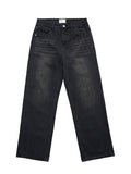 UNF 13.5oz Blockbuster Washed Old Cat Whiskers Baggy Bull Wide Leg Black Jeans