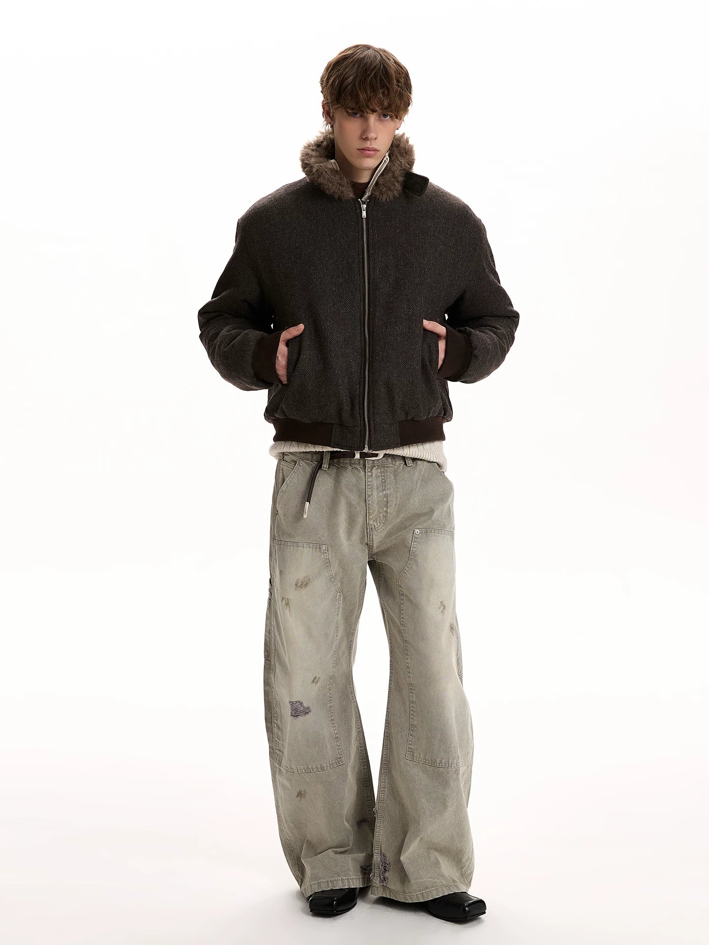 A PUEE Retro Fur Collar Thickened Thermal Tooling Jacket