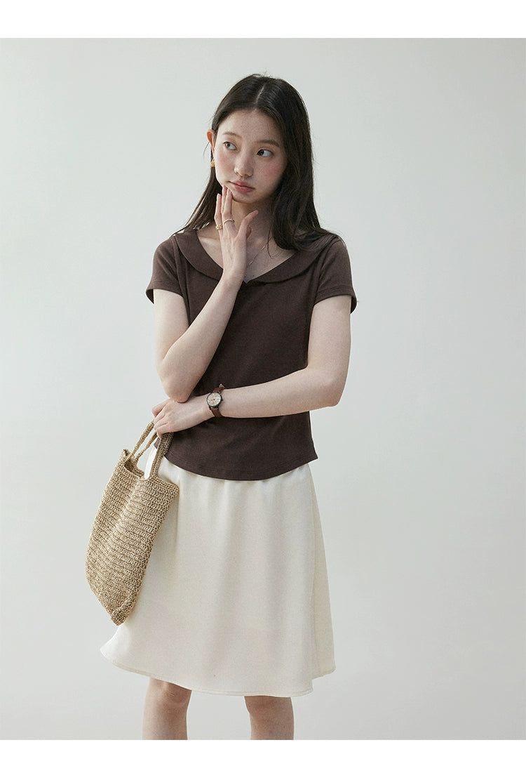 VOOE Peter Pan Collar Curved Hem Tee