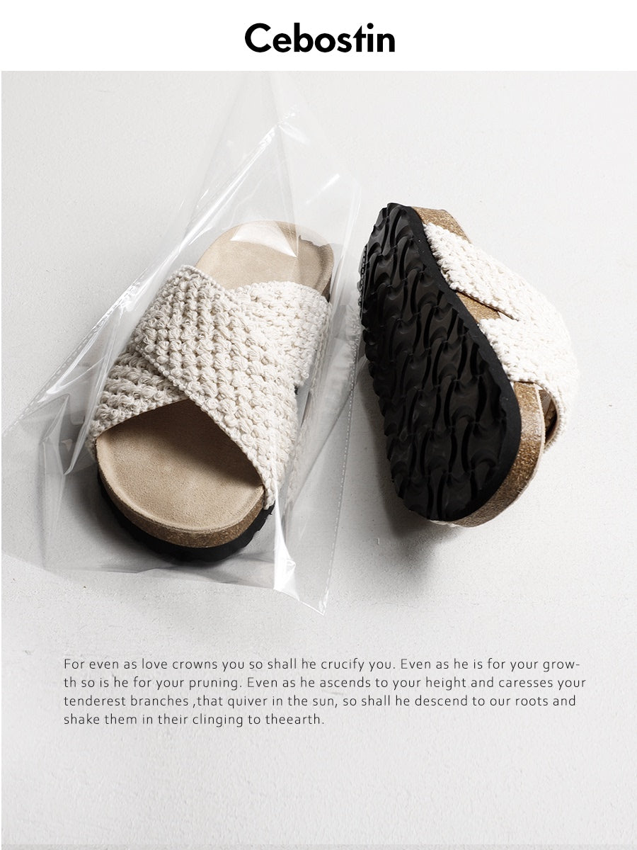 Cebostin Heightened Platform Woven Sandals Slippers