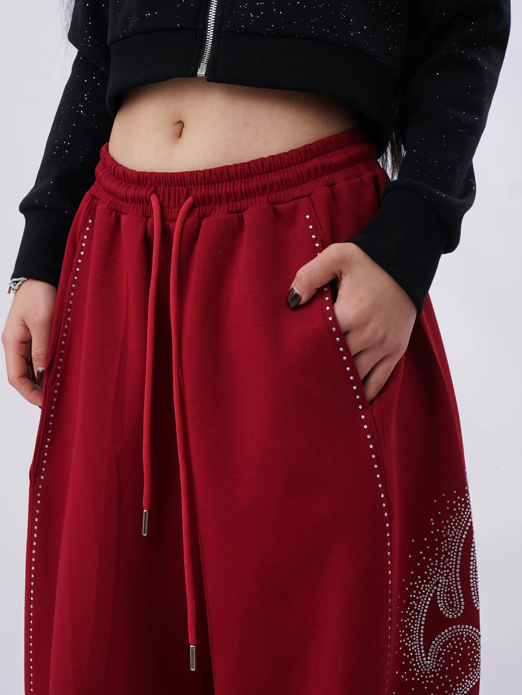 SAMUSAN Fine Flash Hot Diamond Loose Wide-leg Pants